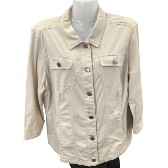 Christopher & Banks Beige Button Front Womens Jacket Size L Lightweight Casual - Picture 13 of 16